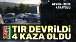 Tır devrildi, 4 araç birbirine girdi