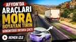 Afyon’da araçları mora boyayan tırın görüntüsü ortaya çıktı